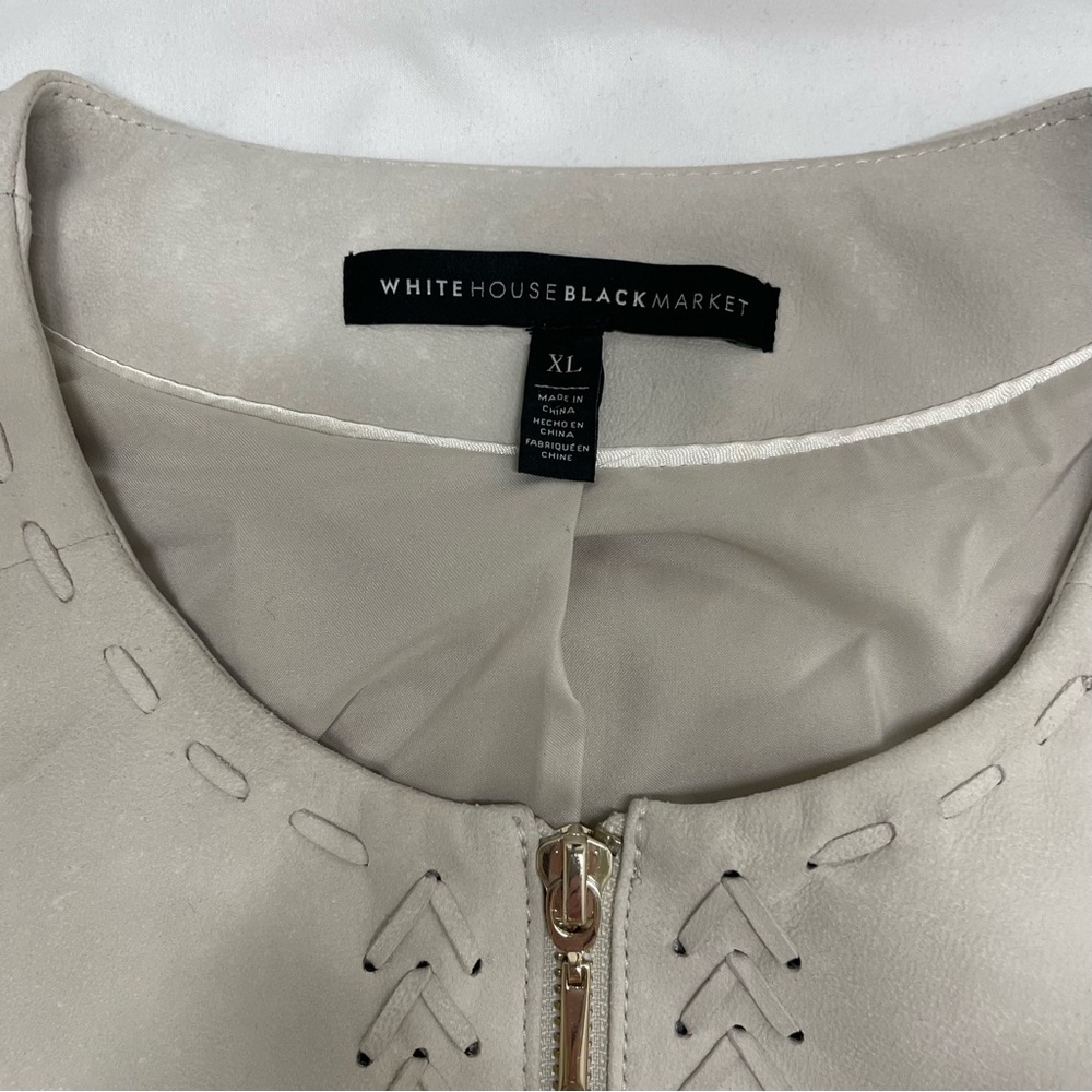 White House Black Market Cream Moto-Style Jacket | Whipstitch Detail | Size XL - Picture 7 of 11